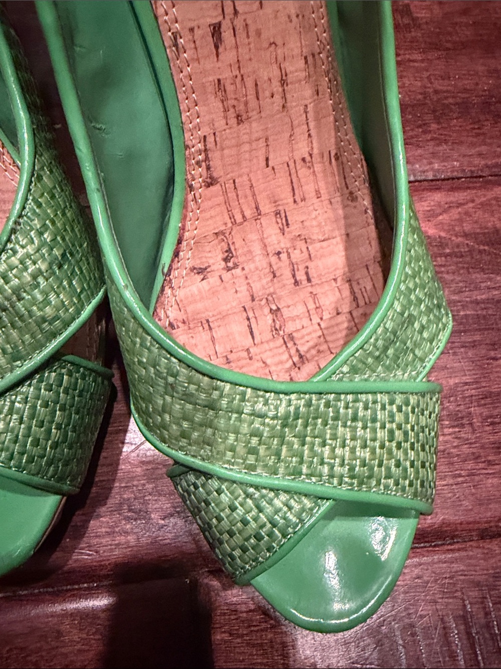 Nine West Lime Green Woven Peep-Toe Pumps - Picture 2 of 5